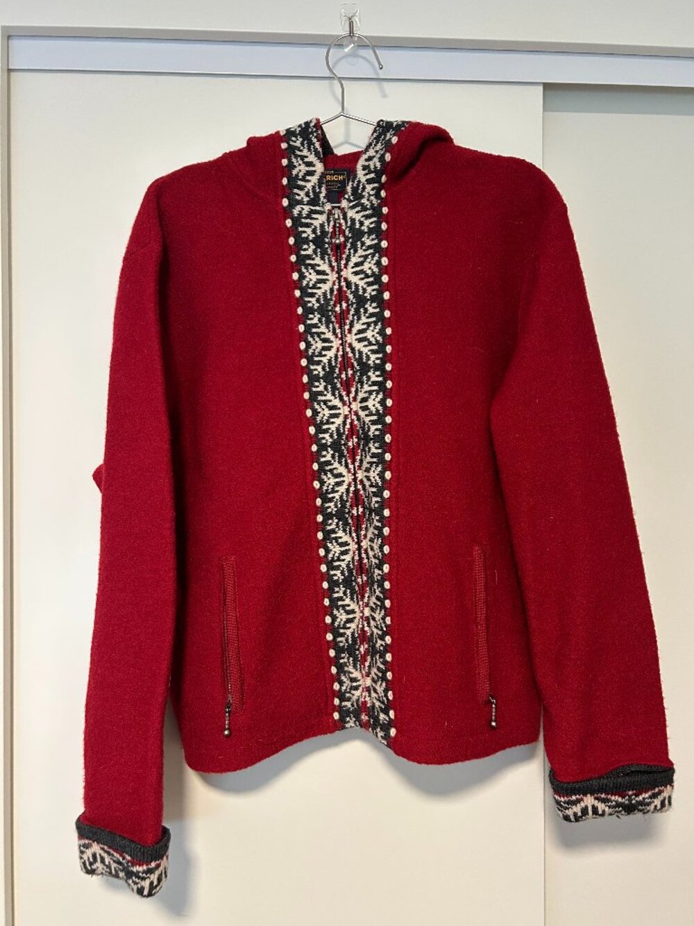 Woolrich 100% Wool Hooded Zip Jacket, Ruby Red, Size XL